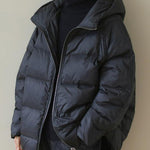 Italian Black Hooded Zip Up Fine Cotton Filled Parka Jacket Winter