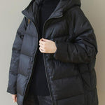 Italian Black Hooded Zip Up Fine Cotton Filled Parka Jacket Winter