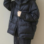 Italian Black Hooded Zip Up Fine Cotton Filled Parka Jacket Winter
