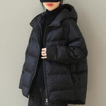 Italian Black Hooded Zip Up Fine Cotton Filled Parka Jacket Winter