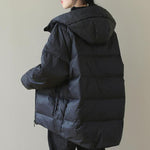 Italian Black Hooded Zip Up Fine Cotton Filled Parka Jacket Winter