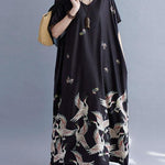 Italian Black V Neck Pockets Print Summer Holiday Dress Short Sleeve