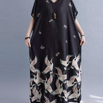 Italian Black V Neck Pockets Print Summer Holiday Dress Short Sleeve