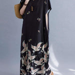 Italian Black V Neck Pockets Print Summer Holiday Dress Short Sleeve