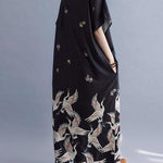 Italian Black V Neck Pockets Print Summer Holiday Dress Short Sleeve