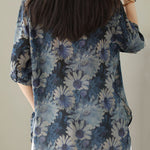 Italian Blue Peter Pan Collar Print Patchwork Cotton Blouses Summer
