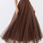 Italian Brown Print High Waist Tulle A Line Skirts