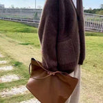 Italian Chocolate V Neck Pockets Warm Mink Hair Knitted Cardigans Winter