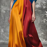 Italian Colorblock V Neck Loose Silk Long Dress Summer