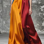 Italian Colorblock V Neck Loose Silk Long Dress Summer