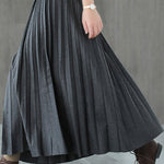Italian Grey Black Casual Woolen Pleated Fall Skirts
