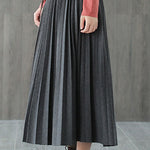 Italian Grey Black Casual Woolen Pleated Fall Skirts