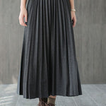 Italian Grey Black Casual Woolen Pleated Fall Skirts