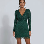 Scarlett Henning | Sequin & Fringe Long Sleeve Mini Dress For Women