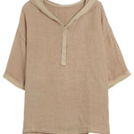 Khaki hooded Patchwork Summer Linen Blouses
