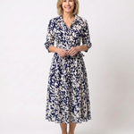 Oriana | Collared Long Sleeve Waist Tie Midi Dress