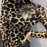 Leopard print Blouses Tops Hollow Out Spring