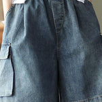Loose Blue Elastic Waist Wide Leg Summer Denim hot Pants