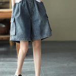 Loose Blue Elastic Waist Wide Leg Summer Denim hot Pants