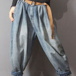 Loose Blue Retro Pockets Button lantern Fall Denim Pants