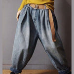 Loose Blue Retro Pockets Button lantern Fall Denim Pants