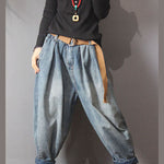 Loose Blue Retro Pockets Button lantern Fall Denim Pants