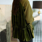 Loose Green O-Neck Patchwork Drawstring Sweatshirts Top Long Sleeve