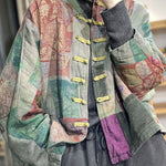 Loose Green Oriental Buttpn Patchwork Corduroy Pockets Fine Cotton Filled Coats Winter