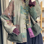 Loose Green Oriental Buttpn Patchwork Corduroy Pockets Fine Cotton Filled Coats Winter