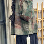 Loose Green Oriental Buttpn Patchwork Corduroy Pockets Fine Cotton Filled Coats Winter