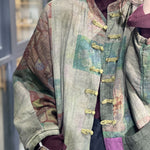 Loose Green Oriental Buttpn Patchwork Corduroy Pockets Fine Cotton Filled Coats Winter