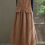 Loose Light Orange O-Neck Patchwork Corduroy Party Dress Sleeveless