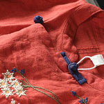 Loose Orange Embroidered Floral Linen Top Half Sleeve