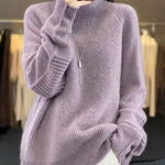 Loose Purple Turtleneck Cozy Cotton Knit Sweaters Long Sleeve