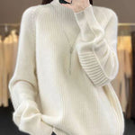 Loose Purple Turtleneck Cozy Cotton Knit Sweaters Long Sleeve
