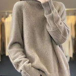 Loose Purple Turtleneck Cozy Cotton Knit Sweaters Long Sleeve