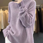 Loose Purple Turtleneck Cozy Cotton Knit Sweaters Long Sleeve