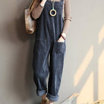 Loose gray corduroy pants overalls college style forest jumpsuit