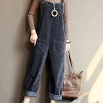 Loose gray corduroy pants overalls college style forest jumpsuit