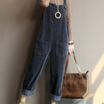 Loose gray corduroy pants overalls college style forest jumpsuit