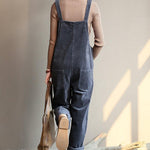 Loose gray corduroy pants overalls college style forest jumpsuit
