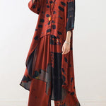 Loose blended Chiffon set stand collar long section shirt and summer thin two-piece