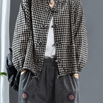 Luxury Black O-Neck Plaid Fall Long Sleeve Trench