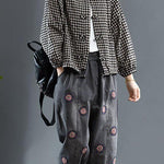 Luxury Black O-Neck Plaid Fall Long Sleeve Trench