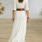 Aurora™ | Long Linen Dress with Inverted Collar