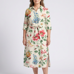 Maribel | Button Front Half Sleeve Floral Midi Dress