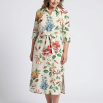 Maribel | Button Front Half Sleeve Floral Midi Dress