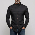 KZZ Men's Casual Solid Shirt Collar Asymmetrical Buttons Long Sleeve Shirts