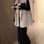 Modern Beige drawstring Pockets Winter Sleeveless Teddy Vest Jacket