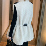 Modern Beige drawstring Pockets Winter Sleeveless Teddy Vest Jacket